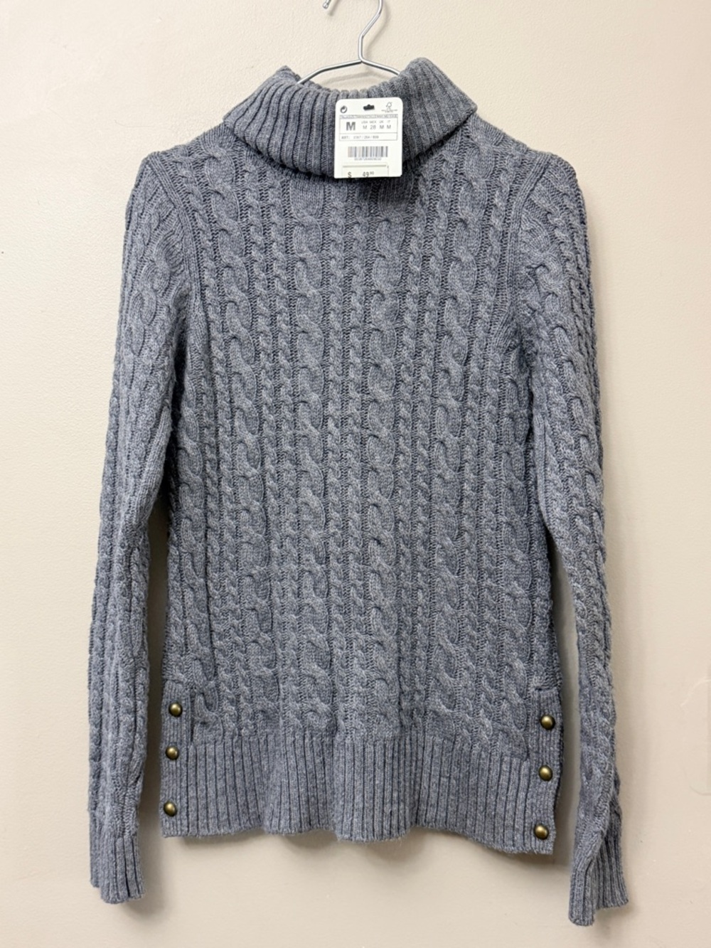 Zara Grey Cable Knit Turtleneck Sweater M